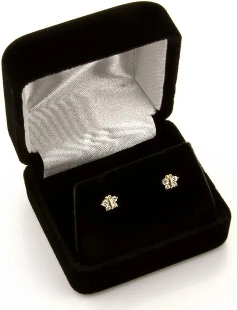 14k REAL Yellow Gold Butterfly Stud Earrings with Screw Back- 12 Different Color Available