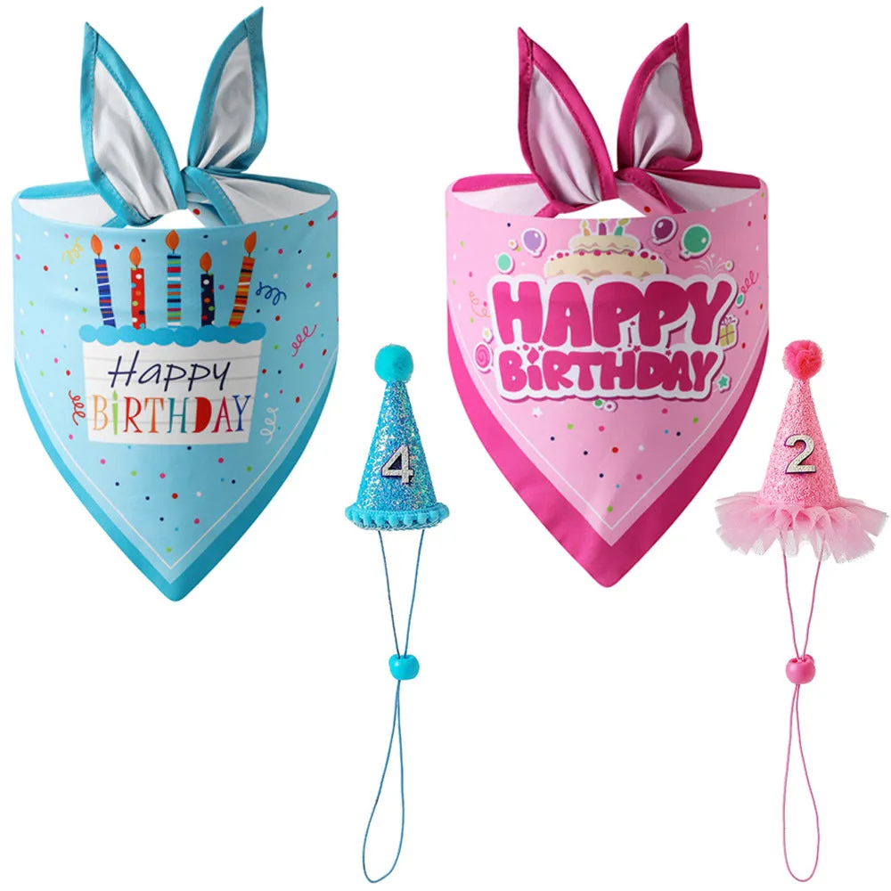 2 Piece Cartoon Pet Birthday Hat Pet Birthday Saliva Towel Dog Triangle Towel Pet Accessories Pet Supplies