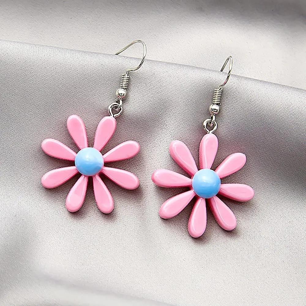 Acrylic Yellow Flower Daisy Dangle Earrings - Wild Lily Petals Hawaii Plant Earrings
