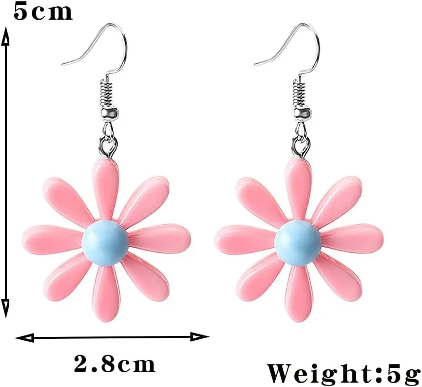 Acrylic Yellow Flower Daisy Dangle Earrings - Wild Lily Petals Hawaii Plant Earrings