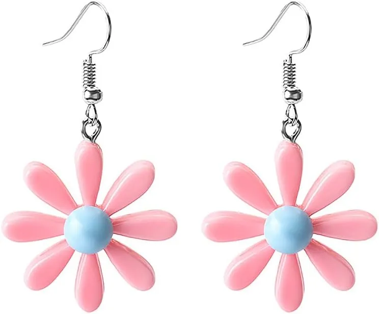 Acrylic Yellow Flower Daisy Dangle Earrings - Wild Lily Petals Hawaii Plant Earrings