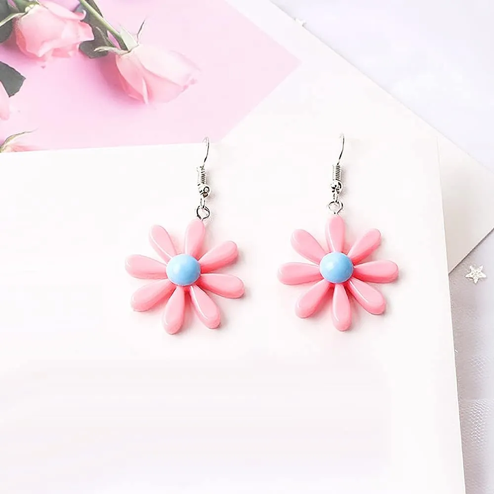 Acrylic Yellow Flower Daisy Dangle Earrings - Wild Lily Petals Hawaii Plant Earrings