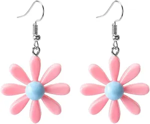 Acrylic Yellow Flower Daisy Dangle Earrings - Wild Lily Petals Hawaii Plant Earrings
