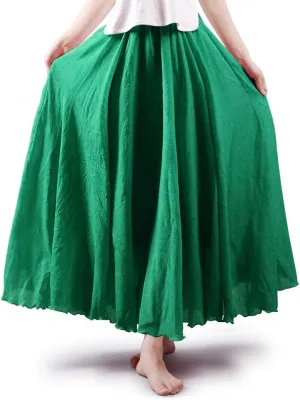Aeslech Women's Bohemian Elastic Waist A Line Long Maxi Cotton Linen Skirt