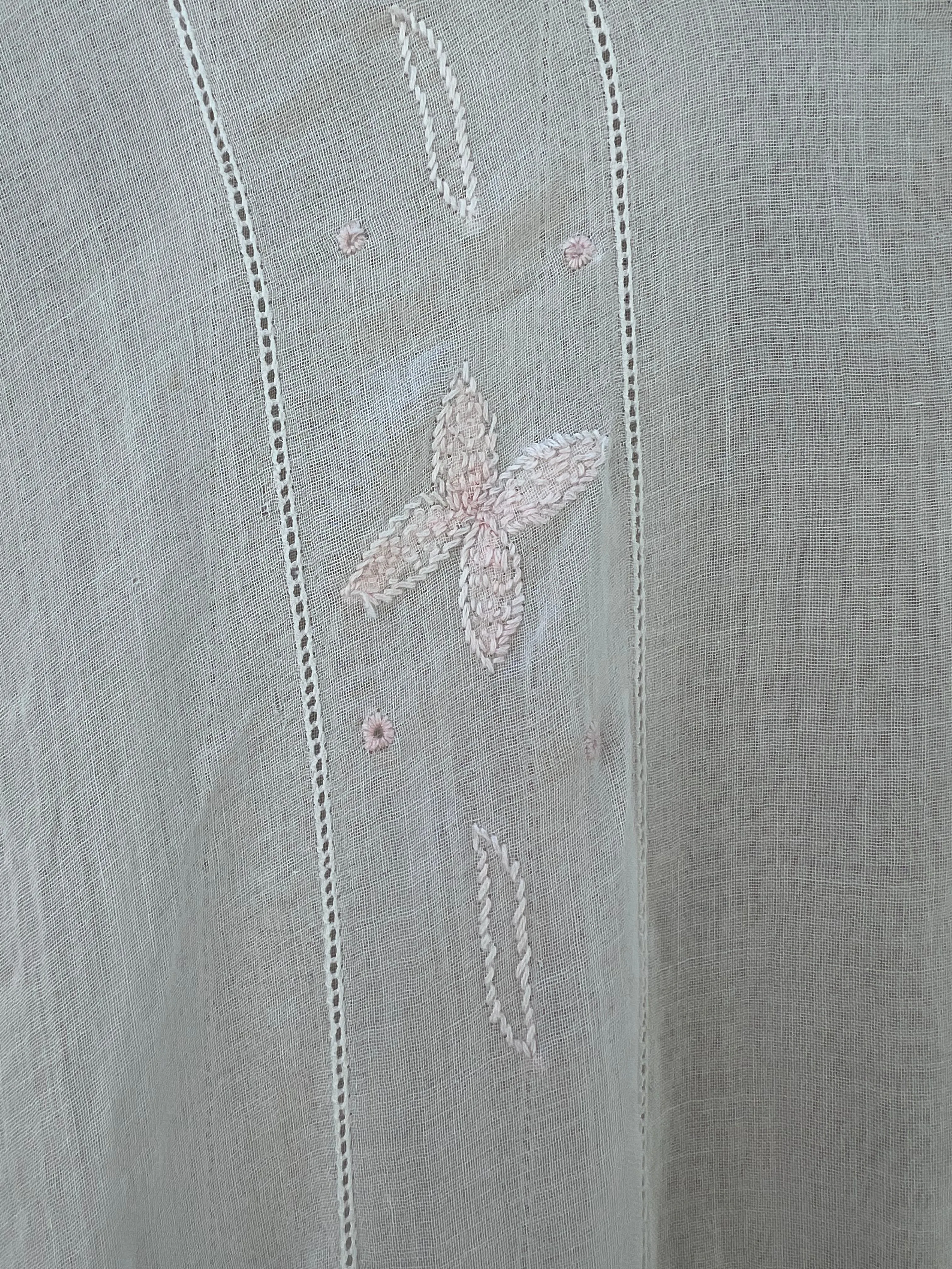 Antique 1920's White Cotton Batiste Embroidered Lawn Dress