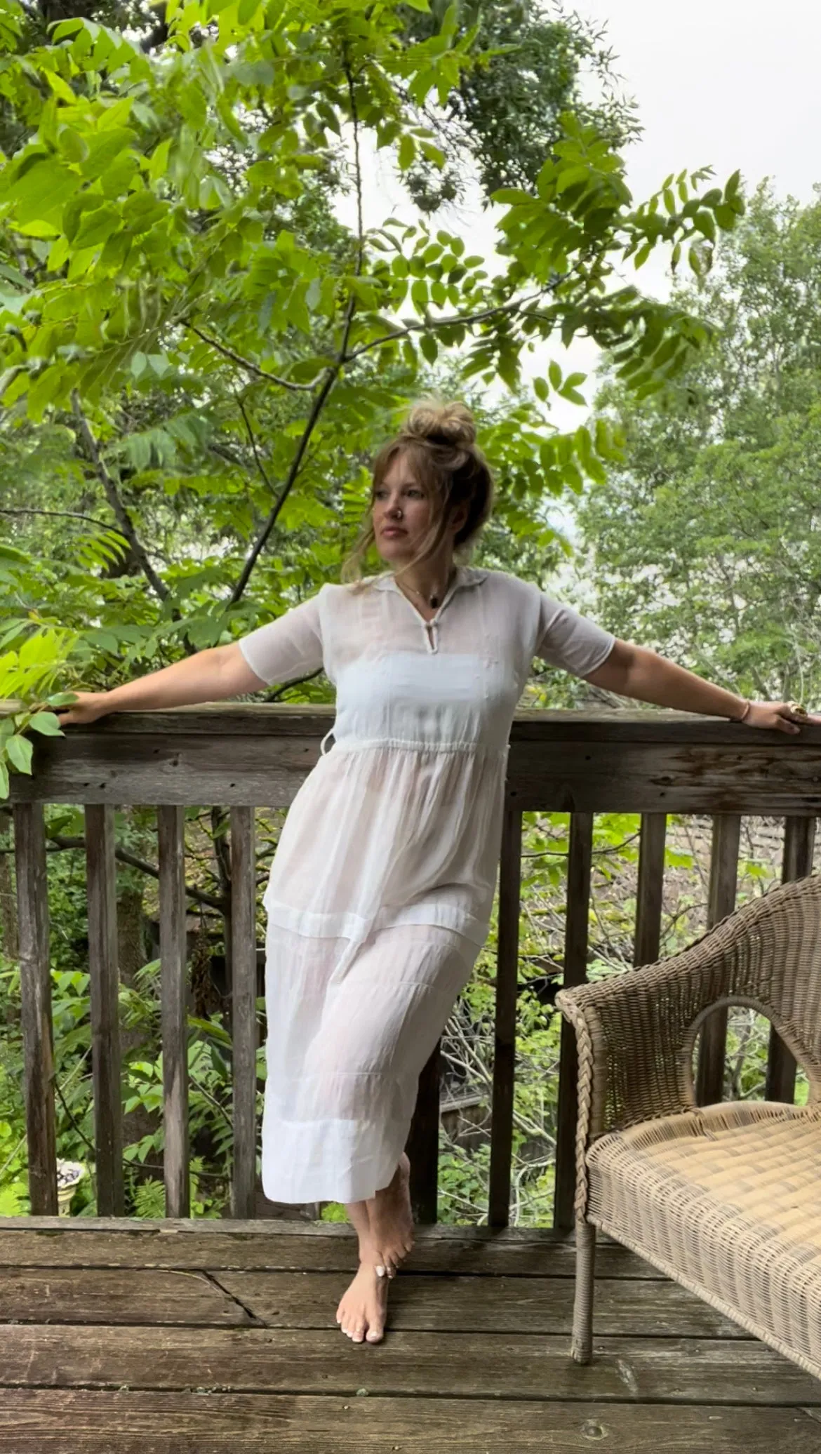 Antique 1920's White Cotton Batiste Embroidered Lawn Dress
