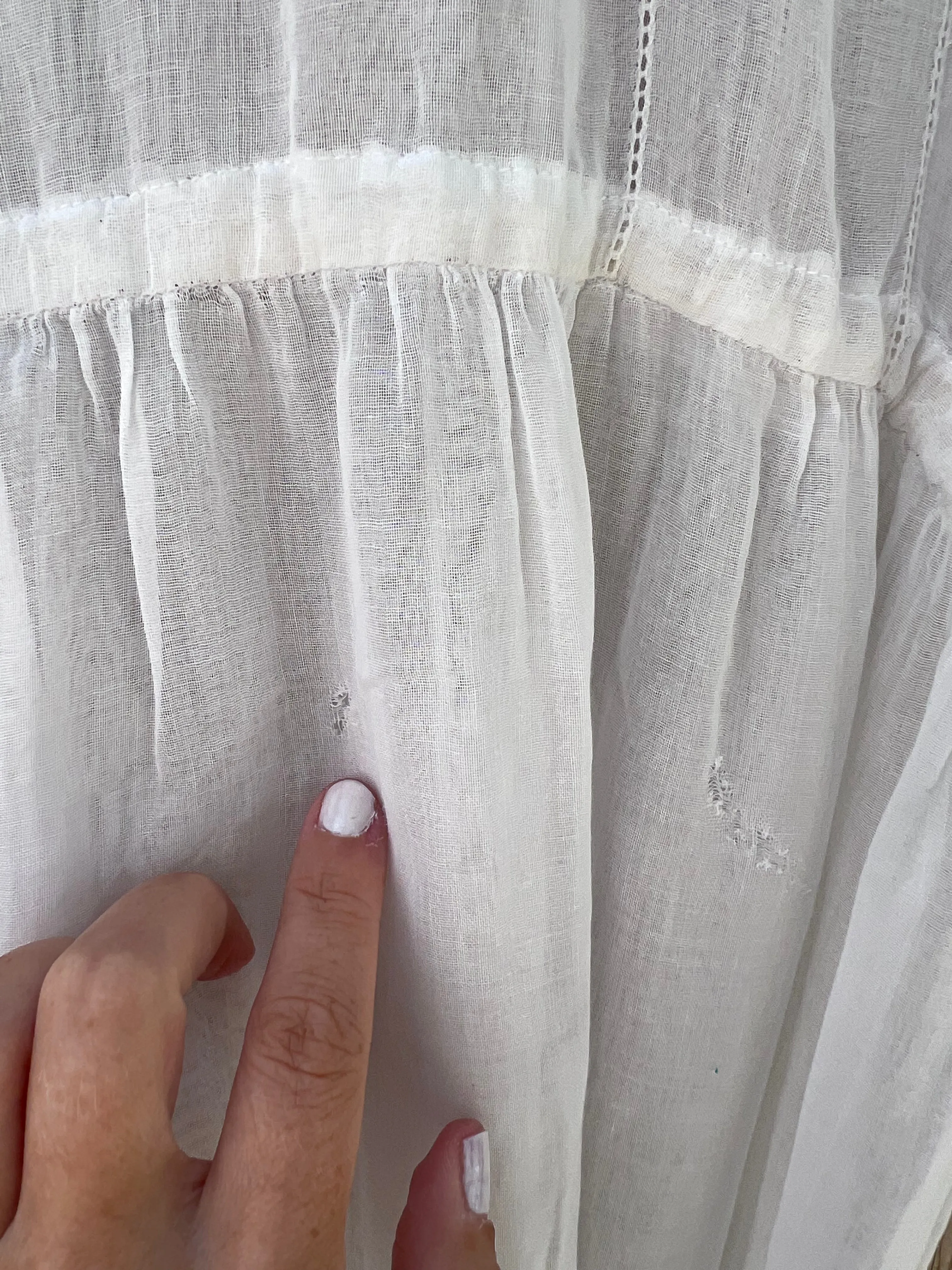 Antique 1920's White Cotton Batiste Embroidered Lawn Dress
