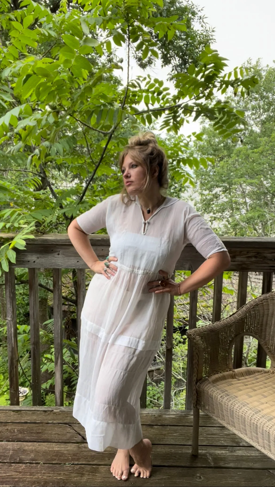 Antique 1920's White Cotton Batiste Embroidered Lawn Dress