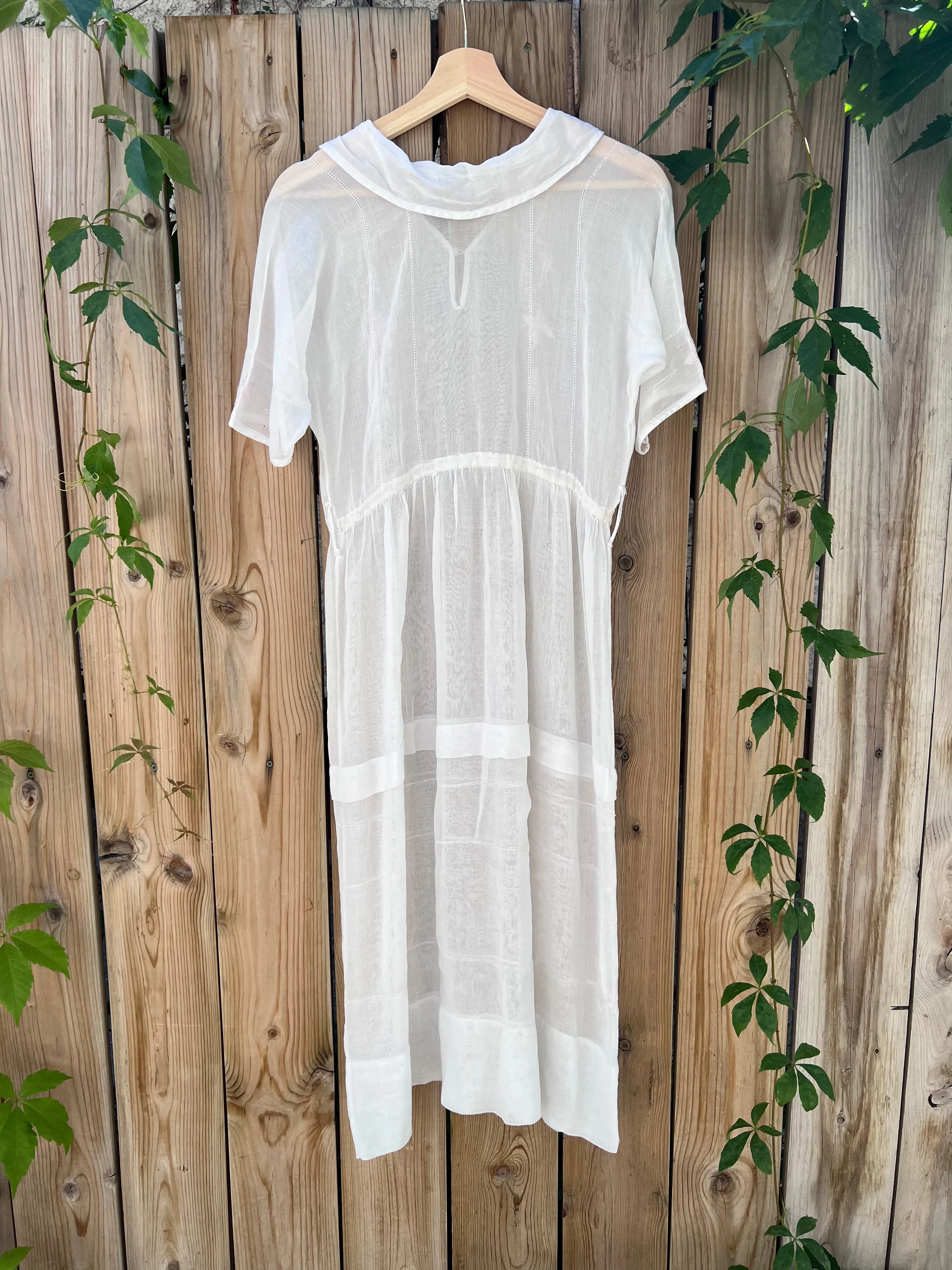 Antique 1920's White Cotton Batiste Embroidered Lawn Dress