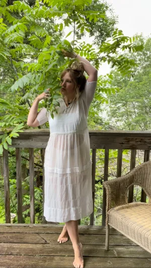 Antique 1920's White Cotton Batiste Embroidered Lawn Dress
