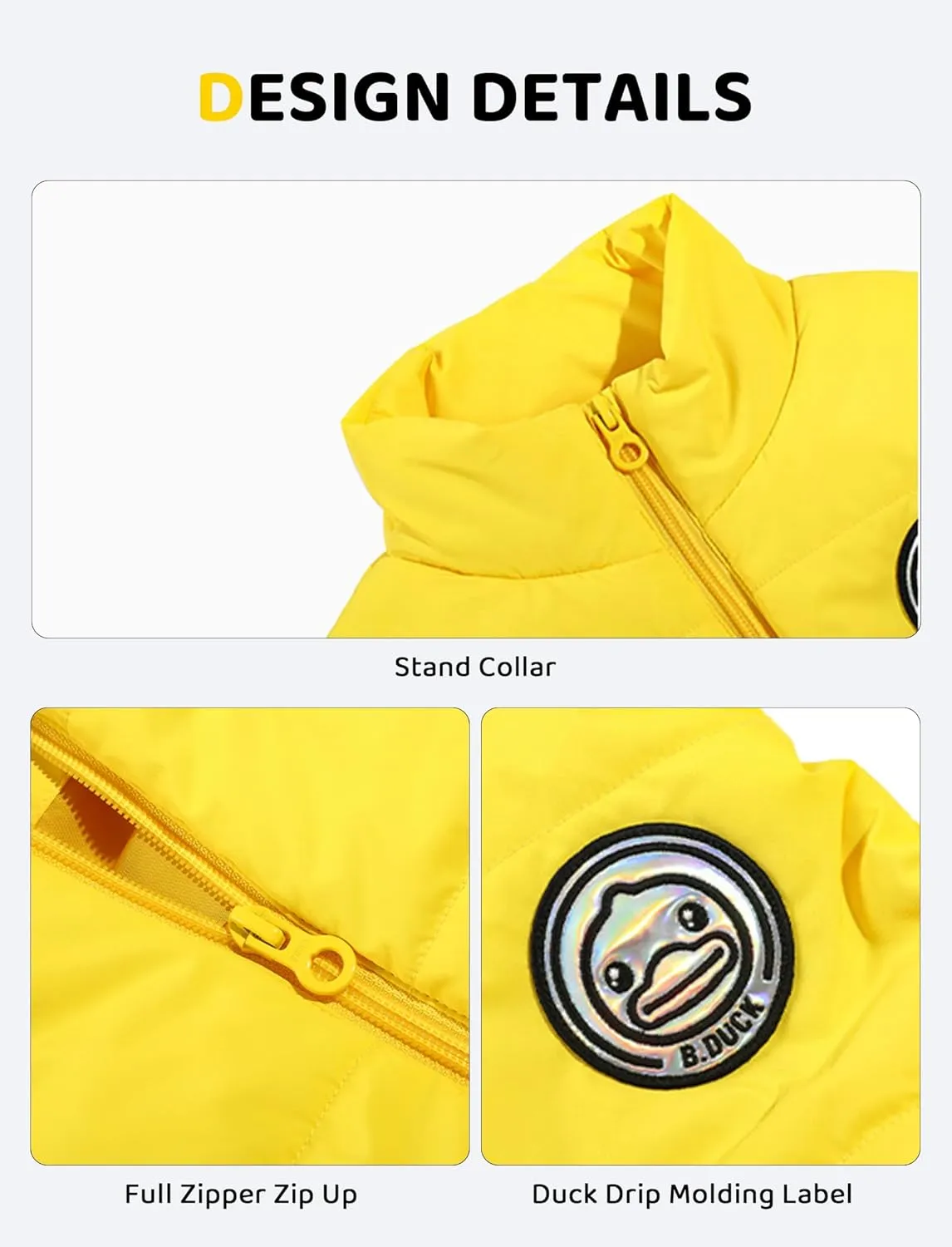 B.Duck Unisex Boys Girls Puffer Jacket Trenchcoat Cute Yellow Duck Quilted Winter Coat Puffy Vest for Toddler Kids 3-12 Years