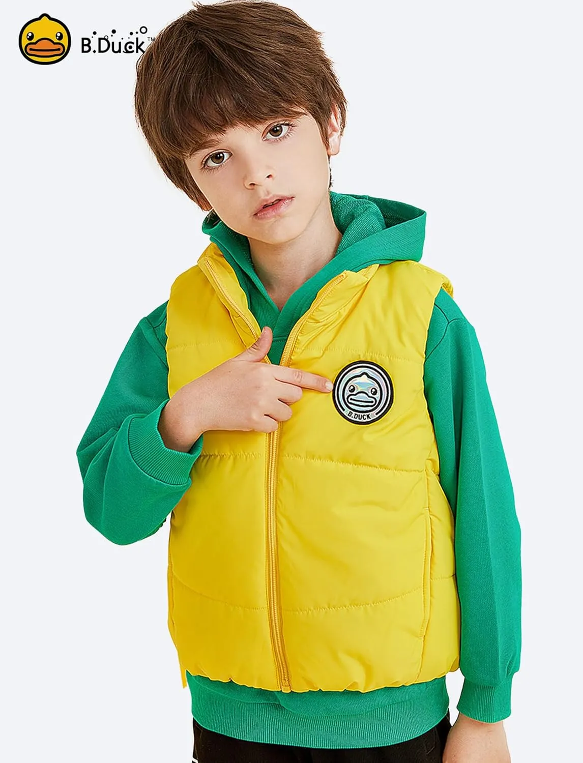 B.Duck Unisex Boys Girls Puffer Jacket Trenchcoat Cute Yellow Duck Quilted Winter Coat Puffy Vest for Toddler Kids 3-12 Years