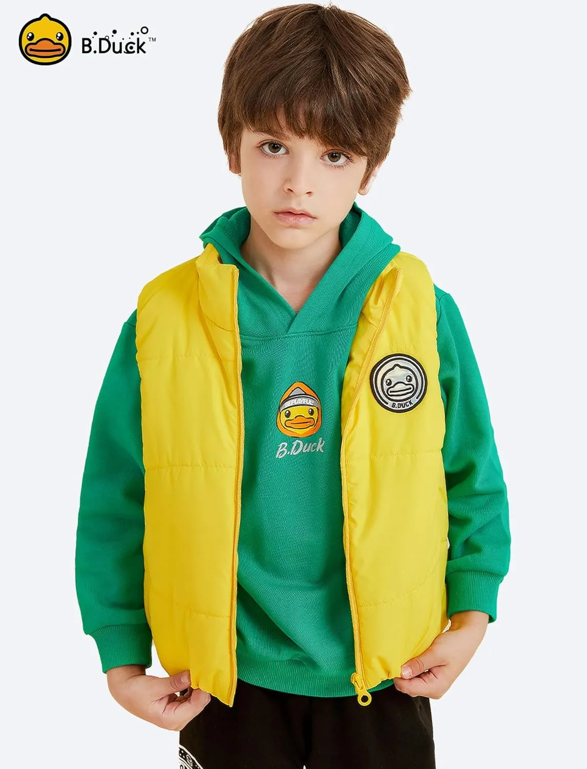 B.Duck Unisex Boys Girls Puffer Jacket Trenchcoat Cute Yellow Duck Quilted Winter Coat Puffy Vest for Toddler Kids 3-12 Years