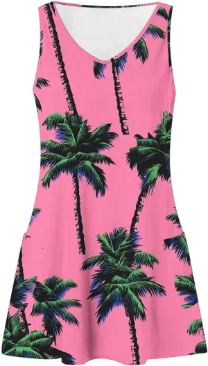 Beach Dresses Womens 2025 Vacation Sundress Summer Casual Boho Print Dress Sleeveless Crewneck Loose Short Tank Dress