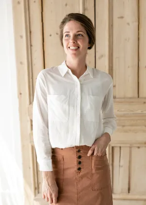 Bellotte White Button Up Double Front Pocket Top - FINAL SALE