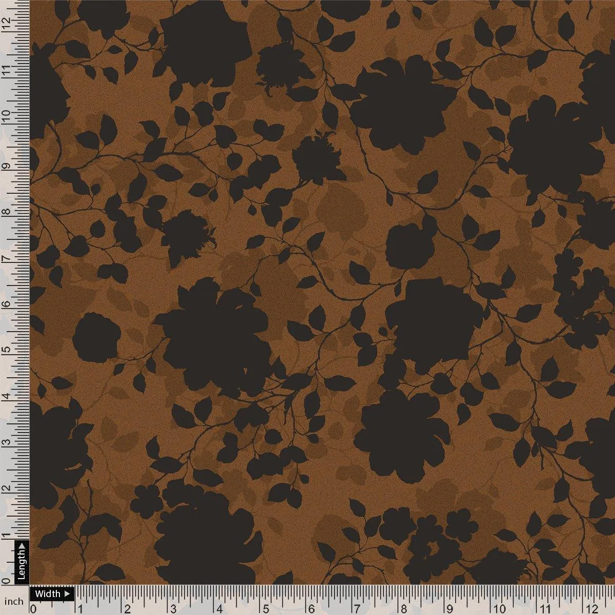 Black And Rustic Look Flower Digital Printed Fabric - Kora Silk