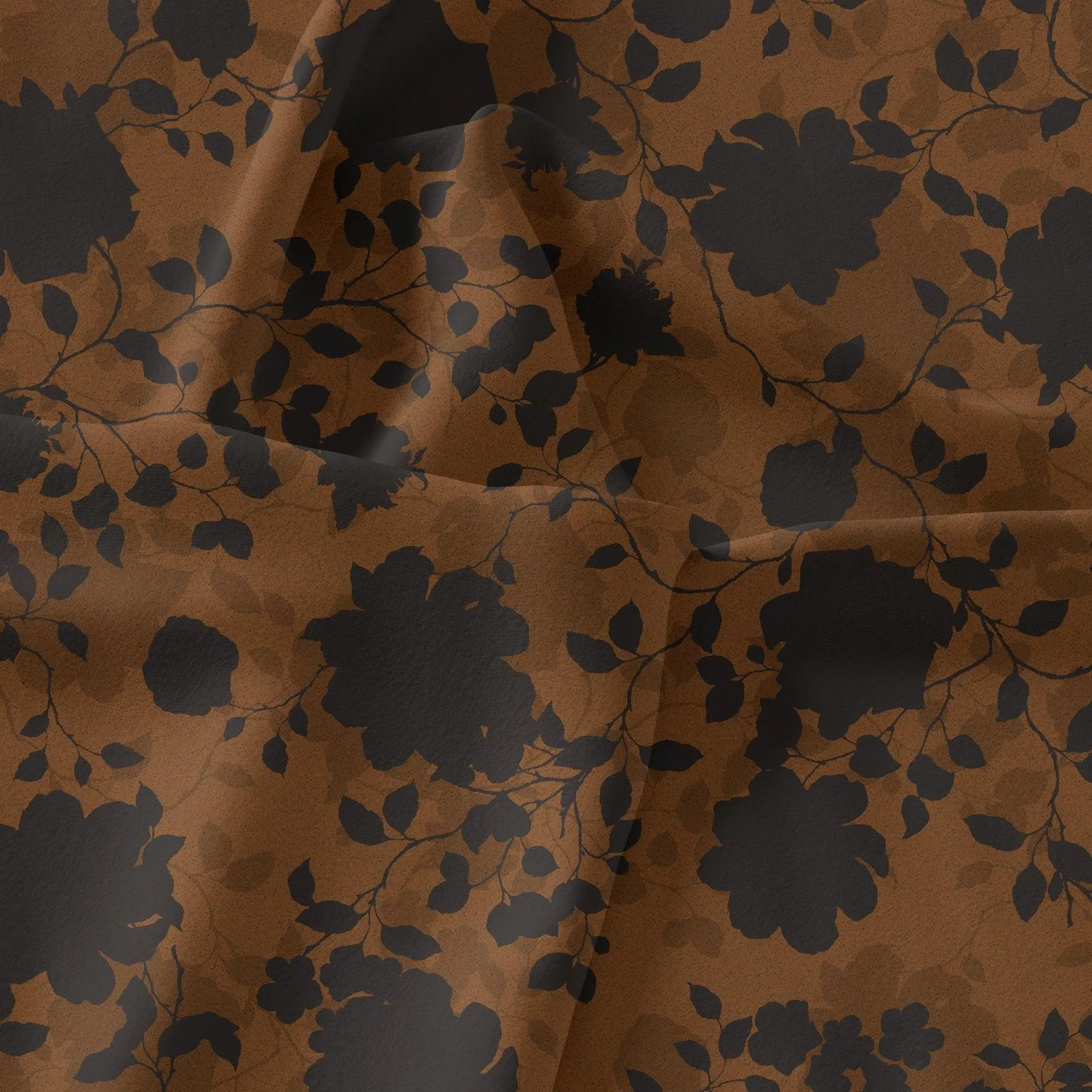Black And Rustic Look Flower Digital Printed Fabric - Kora Silk