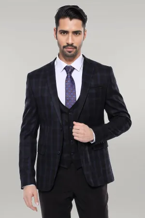 Black Plaid Men's Winter 3 Piece Suit - Wessi
