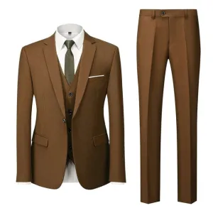 BRADLEY VIP SUITS Men's Fashion Formal Business & Special Events Wear 3 Piece Suit for Business Meetings Job Interviews Church Services Suits (Jacket   Pants   Vest) Brown Khaki Suit Set