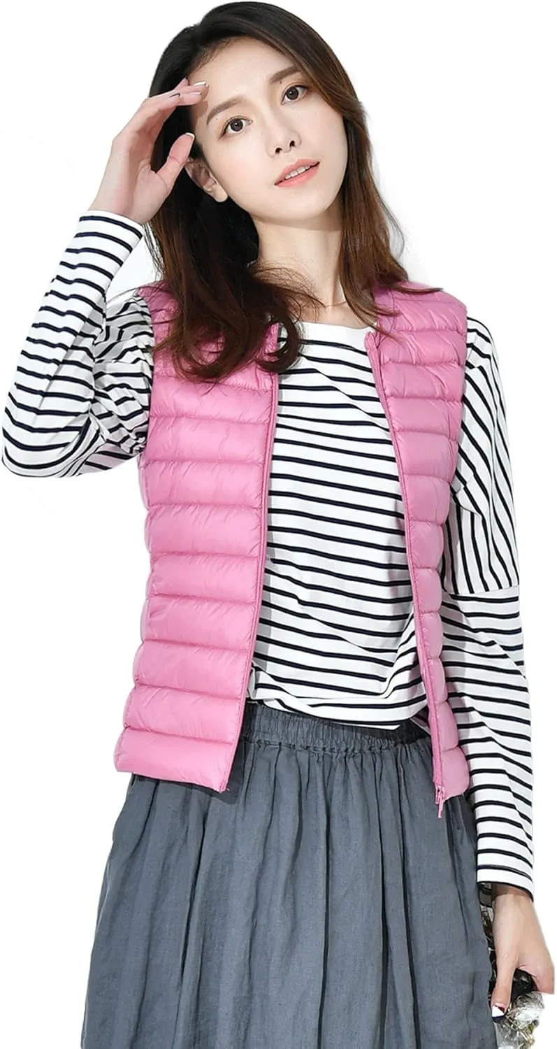 CHARTOU Women's Winter Ultralight Collarless Outdoor Puffer Down Short Vest Waistcoat