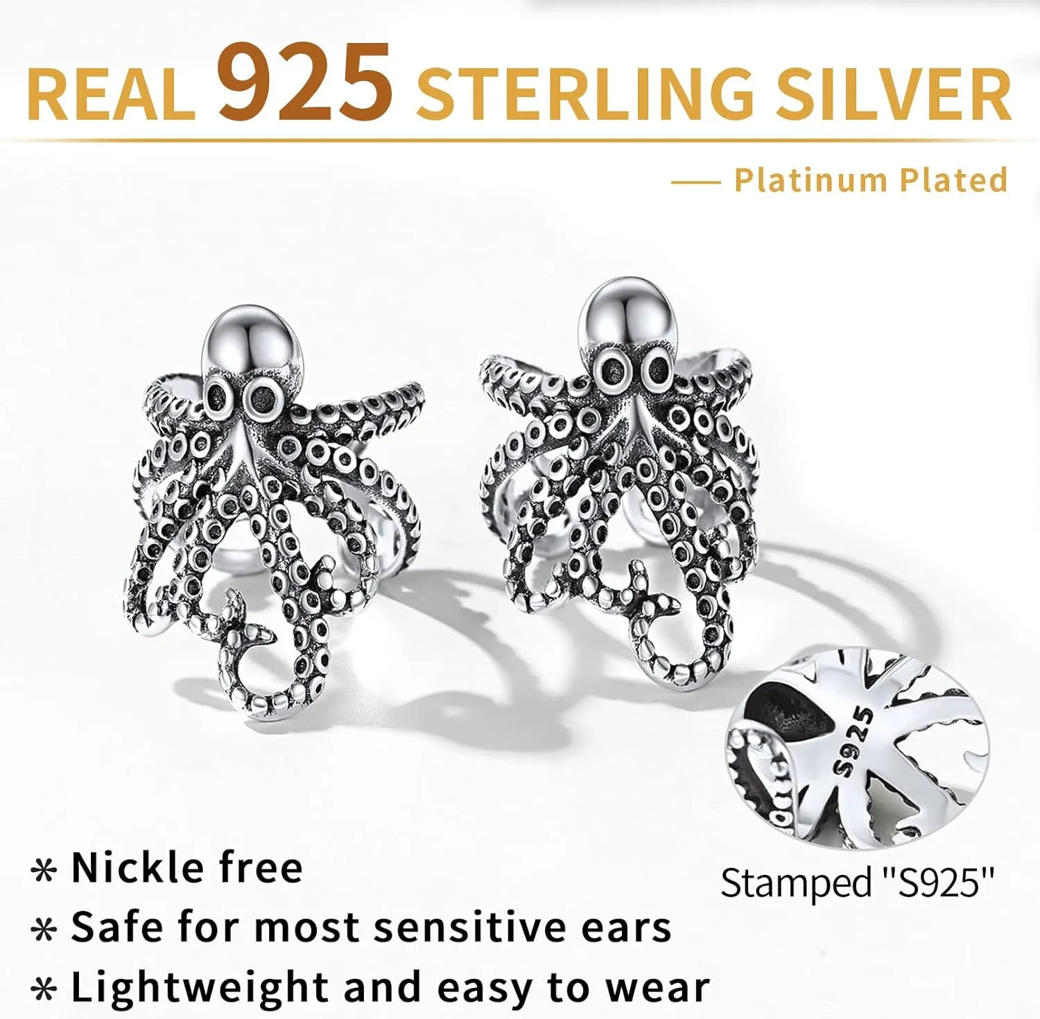 ChicSilver 925 Sterling Silver Ear Cuffs Non-Piercing Cartilage Earrings: Various Styles, Conch Cuffs (with Gift Box)