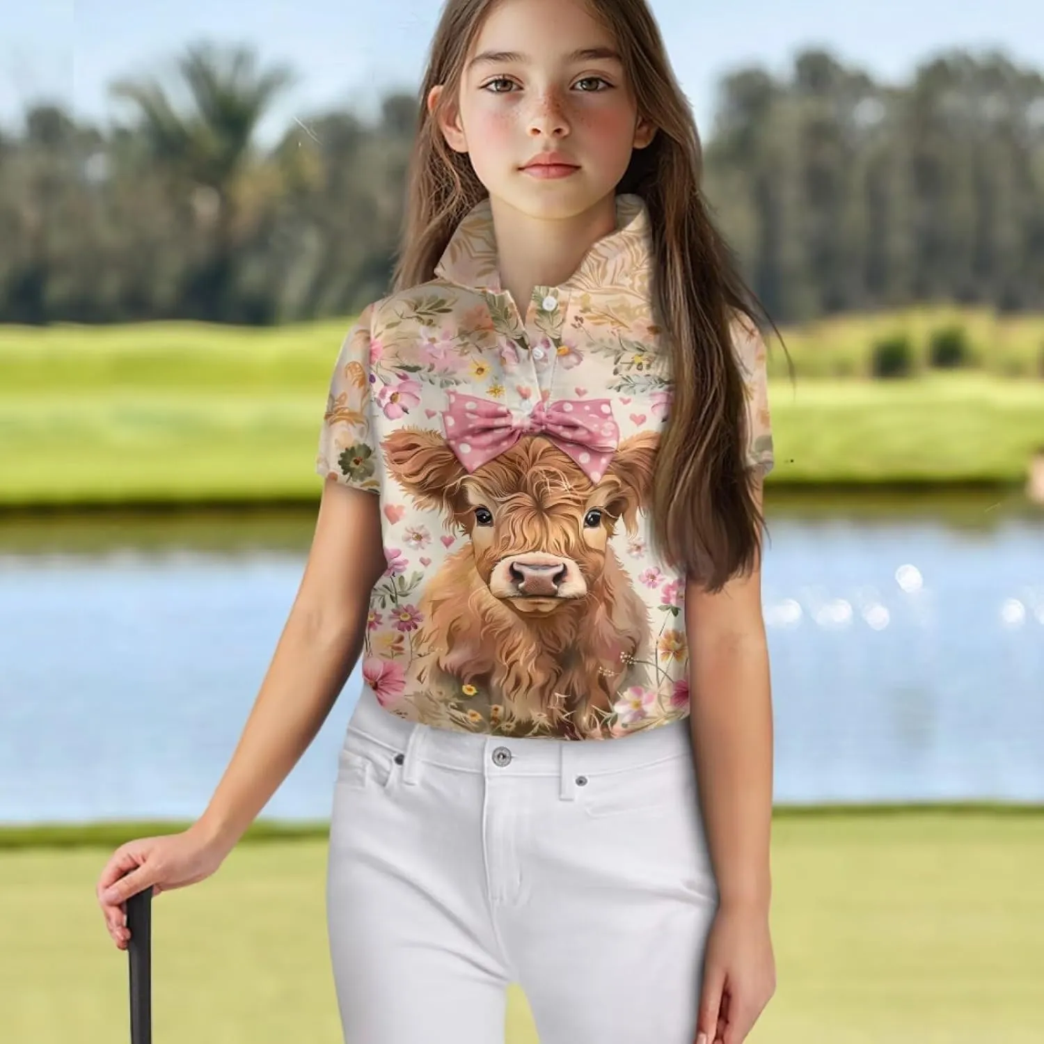 Children's Golf Polo Shirts for School Uniform Short-Sleeve Peter Pan Collar Shirts Daily Wear at Home