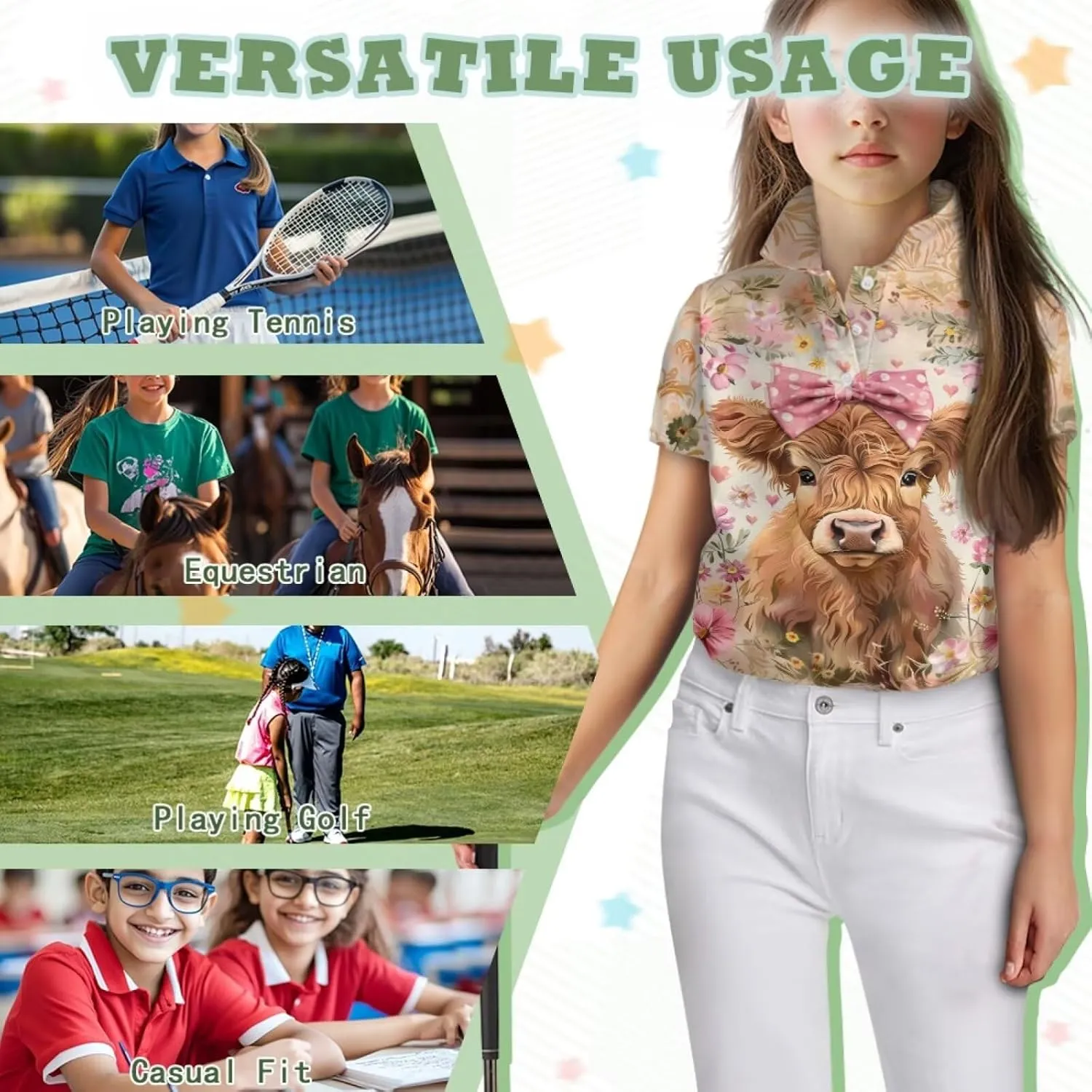 Children's Golf Polo Shirts for School Uniform Short-Sleeve Peter Pan Collar Shirts Daily Wear at Home