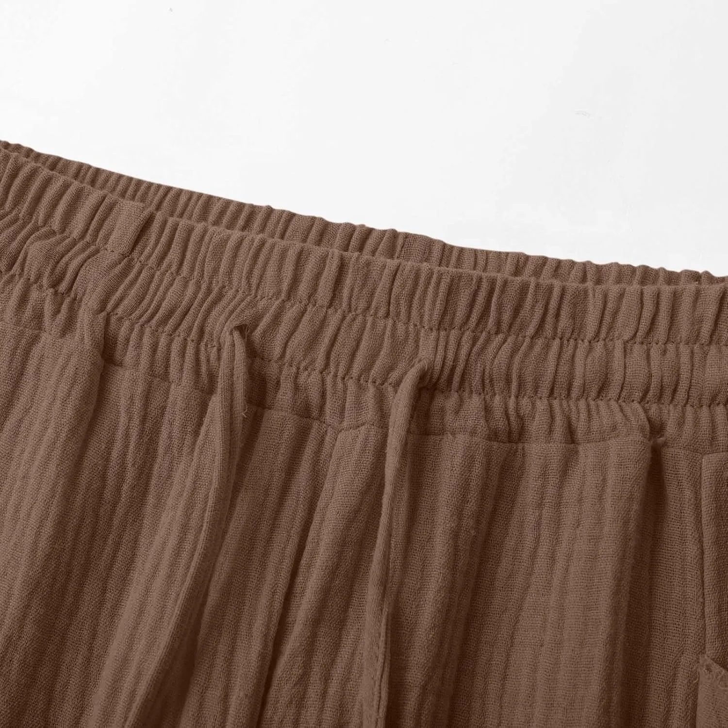 Cotton Linen Capri Pants Women 2025 Summer Casual Capris Wide Leg High Waist Drawstring Cropped Trousers with Pockets