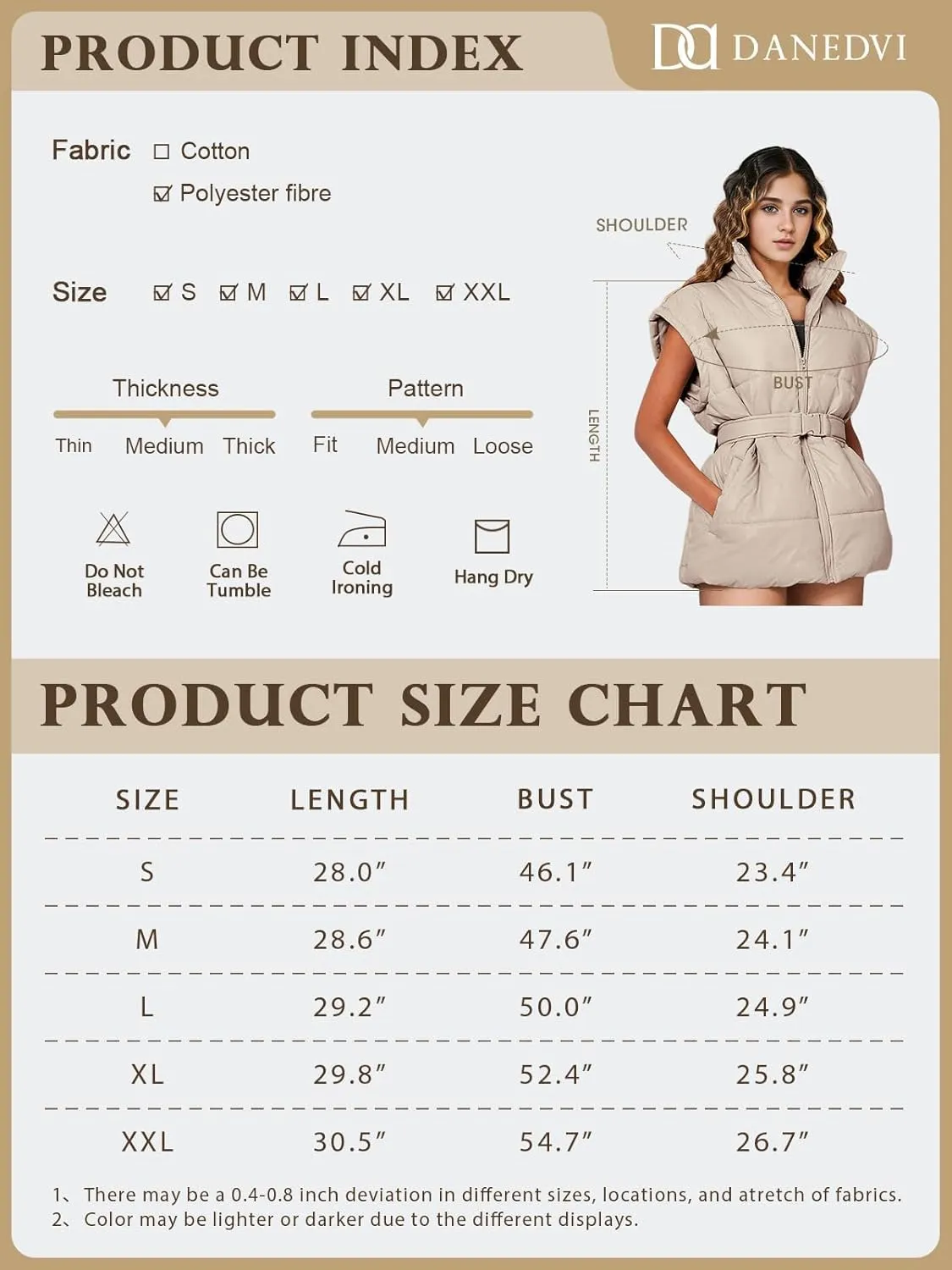 Danedvi Women's Oversized Puffer Vest Stand Collar Cap Sleeve Padded Gilet Outerwear with Belted