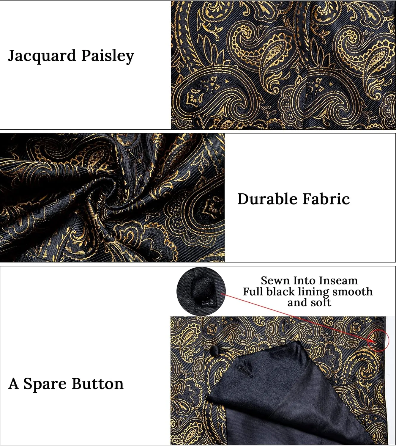 DiBanGu Mens Paisley Suit Vest Silk Jacquard Waistcoat and Necktie Set Formal Shawl Collar Dress Vest 7PCS for Wedding Party