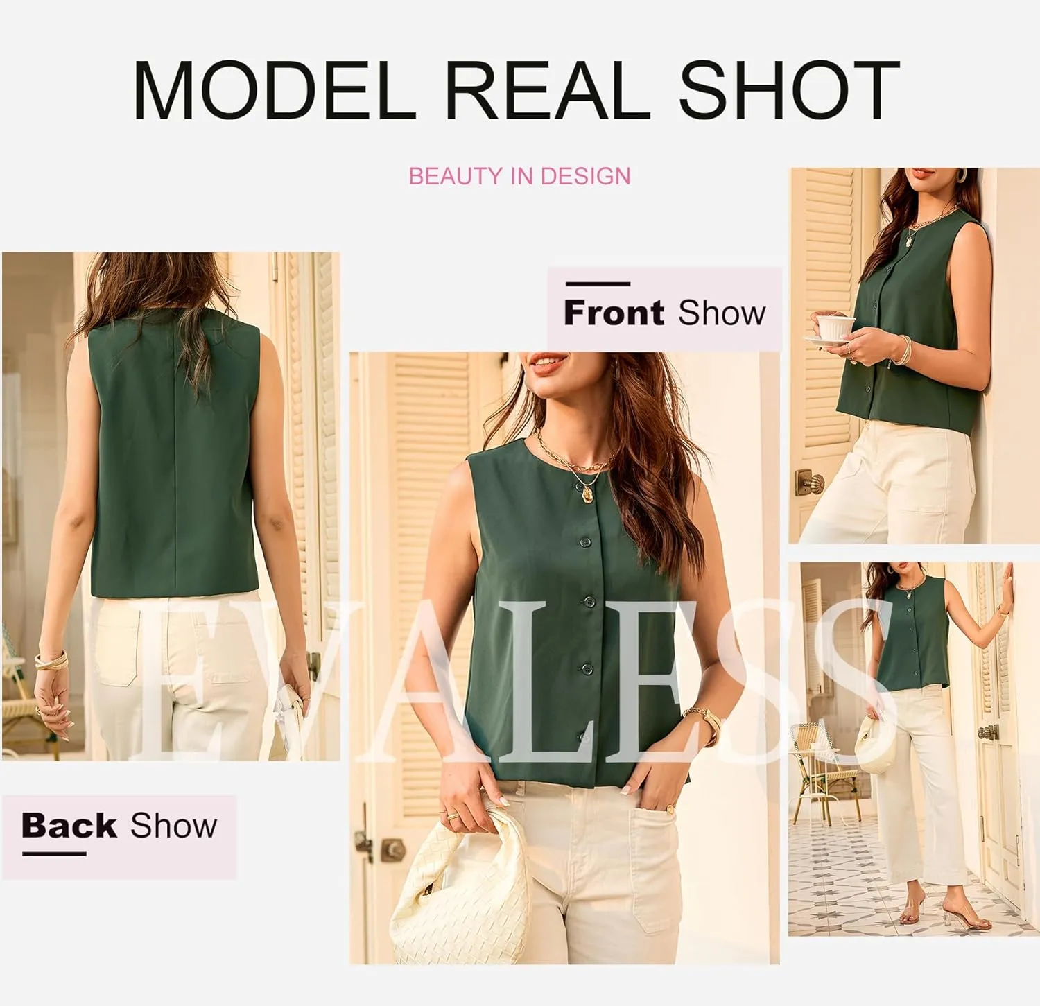 EVALESS Vest for Women 2025 Button Down Sleeveless Blazer Suit Vest Cropped Waistcoat Spring Summer Casual Outfits