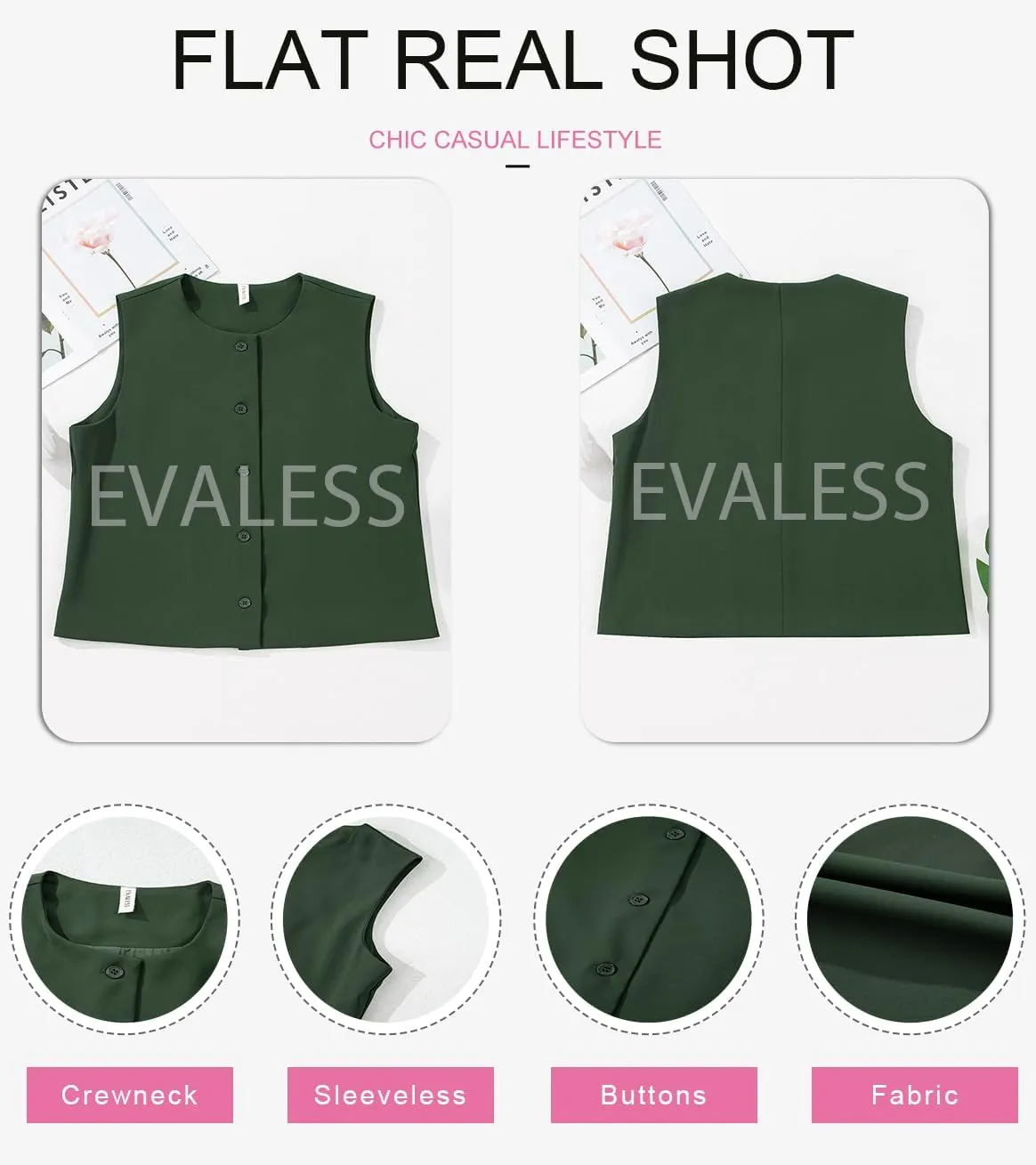 EVALESS Vest for Women 2025 Button Down Sleeveless Blazer Suit Vest Cropped Waistcoat Spring Summer Casual Outfits