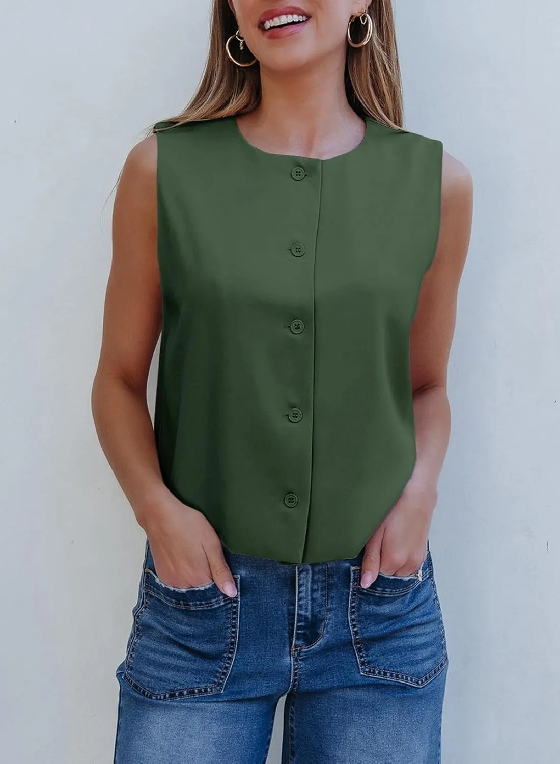 EVALESS Vest for Women 2025 Button Down Sleeveless Blazer Suit Vest Cropped Waistcoat Spring Summer Casual Outfits