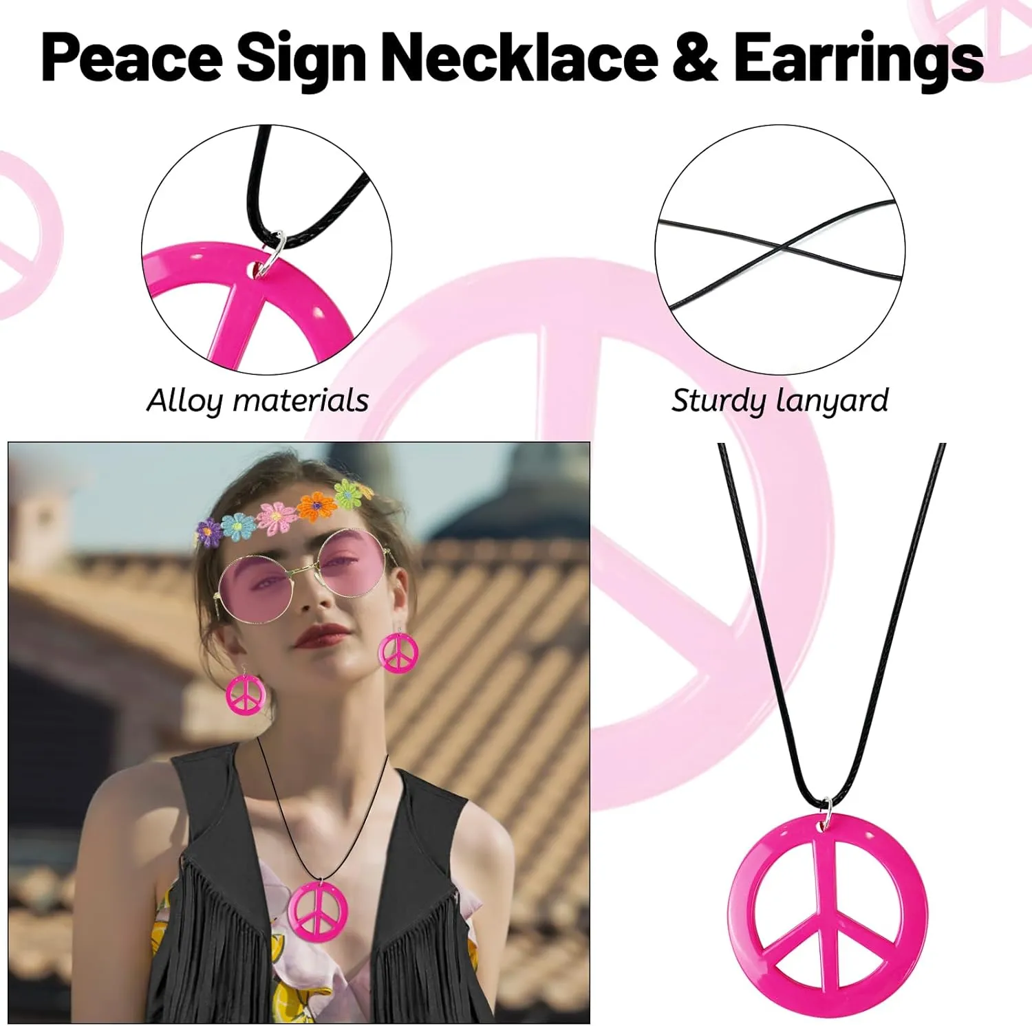 FunMular 60s 70s Outfits for Women Disco Hippie Costume Clothes Woman Peace Sign Earring Headband Fringe Vest Tassel Cardigan