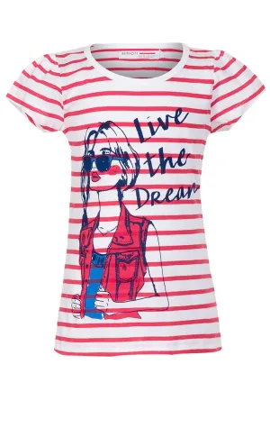 Girls Striped Cap Sleeve  Live the Dream Print Cotton Top Age 3 to 8 Years