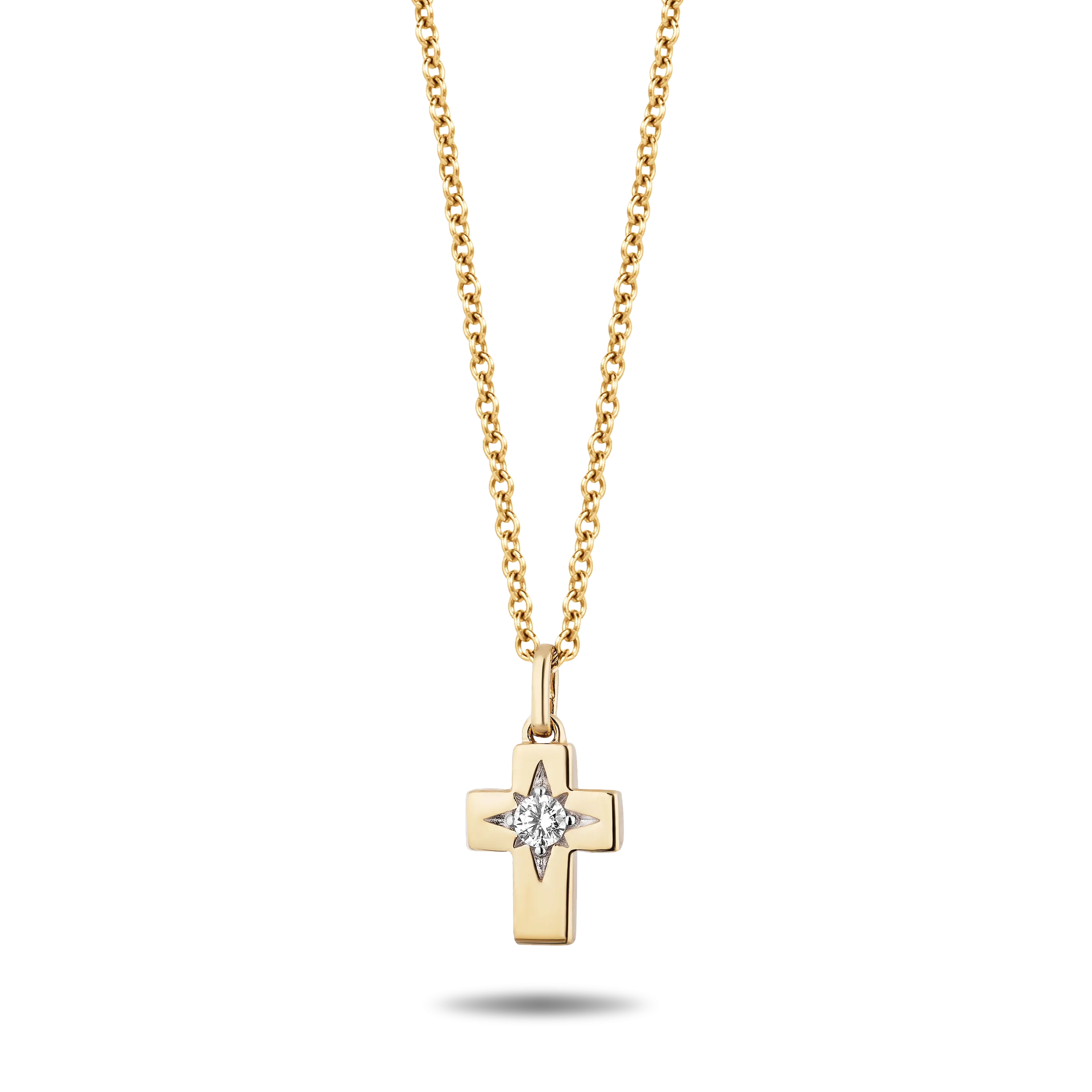 Hallmark Fine Jewelry Minimalist Cross Pendant in 14K Yellow Gold with Diamond