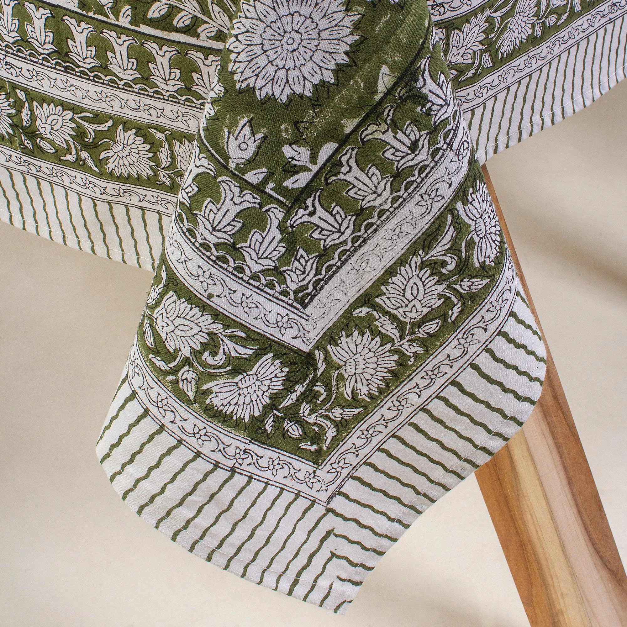 Handmade Green Floral Print Cotton Table Cover Best Design