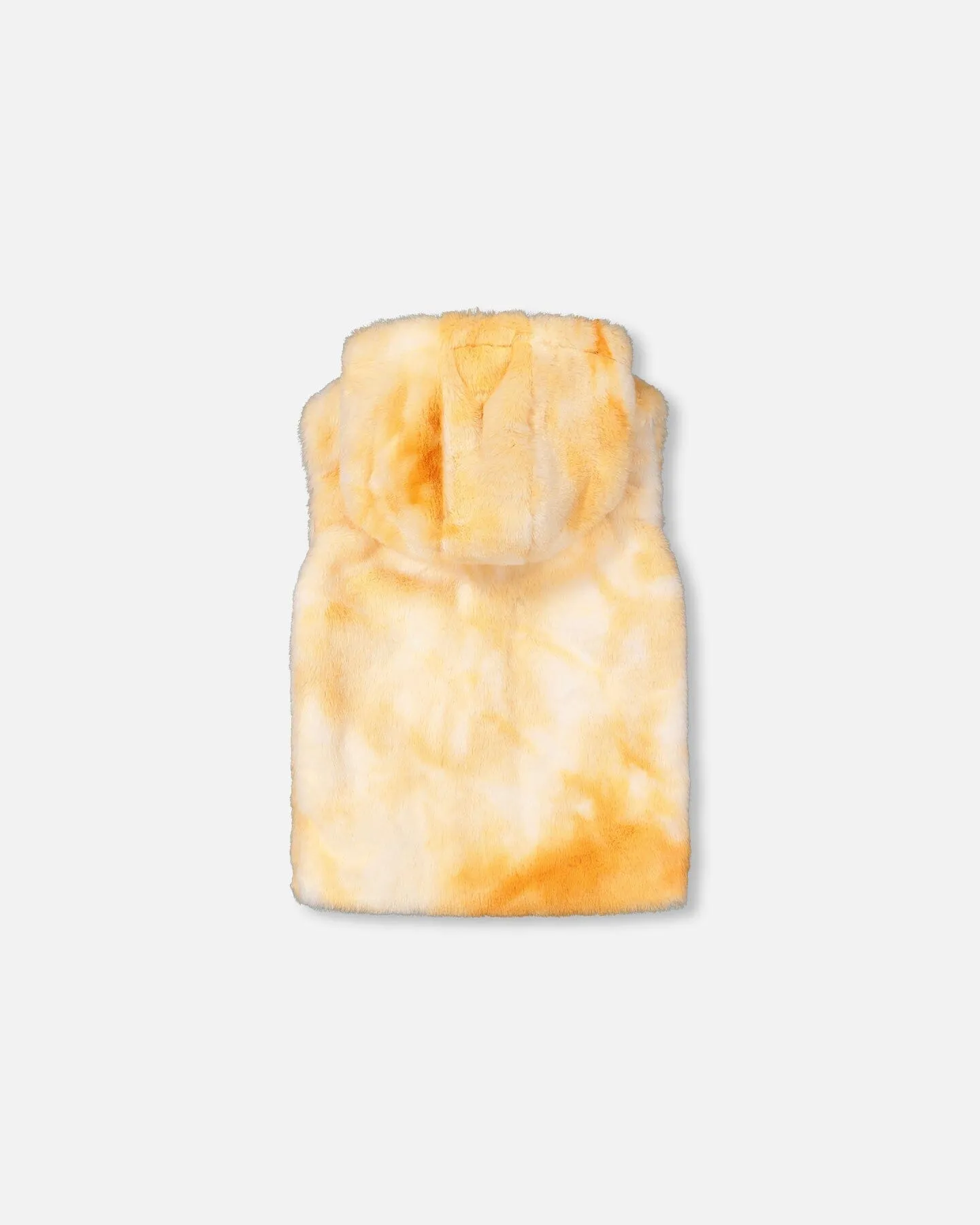 Hooded Faux Fur Vest Yellow Tie Dye