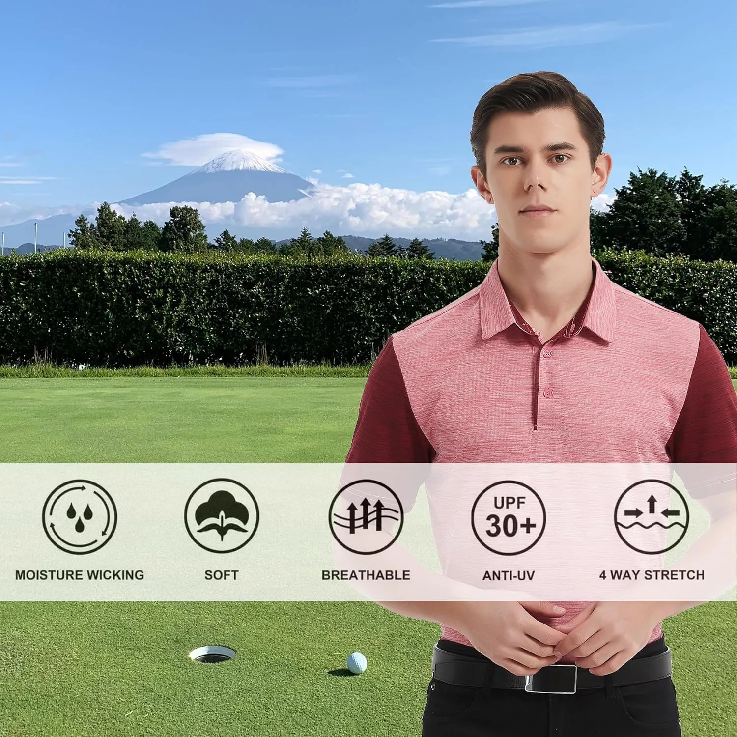 HQUEC Men's Polo Shirts Short Sleeve Quick Dry Moisture Wicking Performance Casual Work Regular-Fit Golf Shirts for Men
