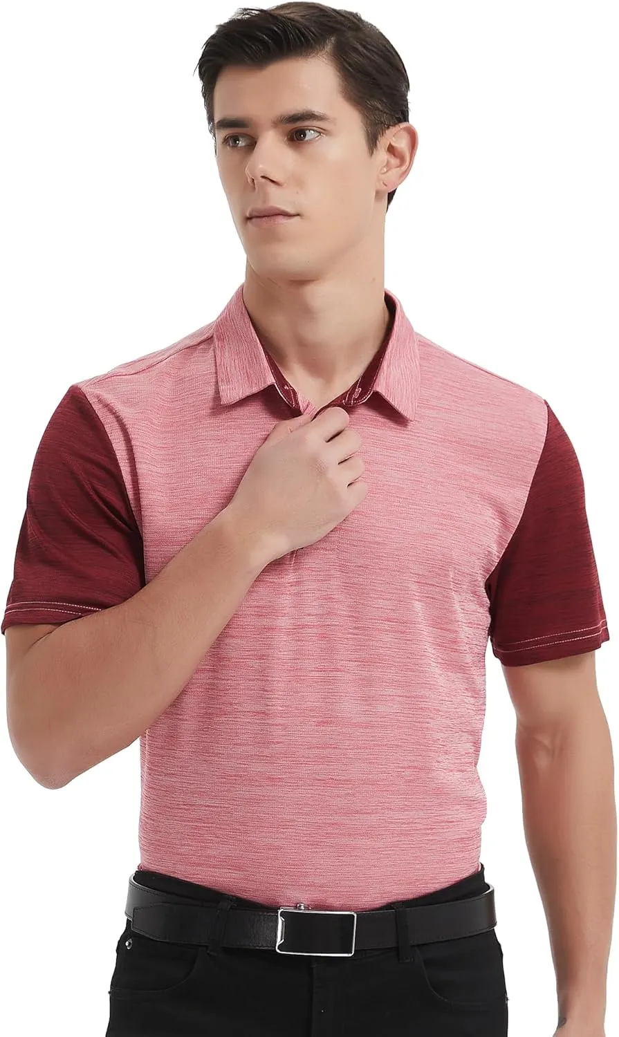 HQUEC Men's Polo Shirts Short Sleeve Quick Dry Moisture Wicking Performance Casual Work Regular-Fit Golf Shirts for Men