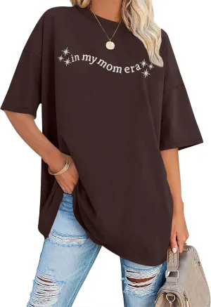 LAZYCHILD Mama Oversized Shirts for Women: Mom Oversized Graphic T-Shirt Mama Letter Print Short Sleeve Tops