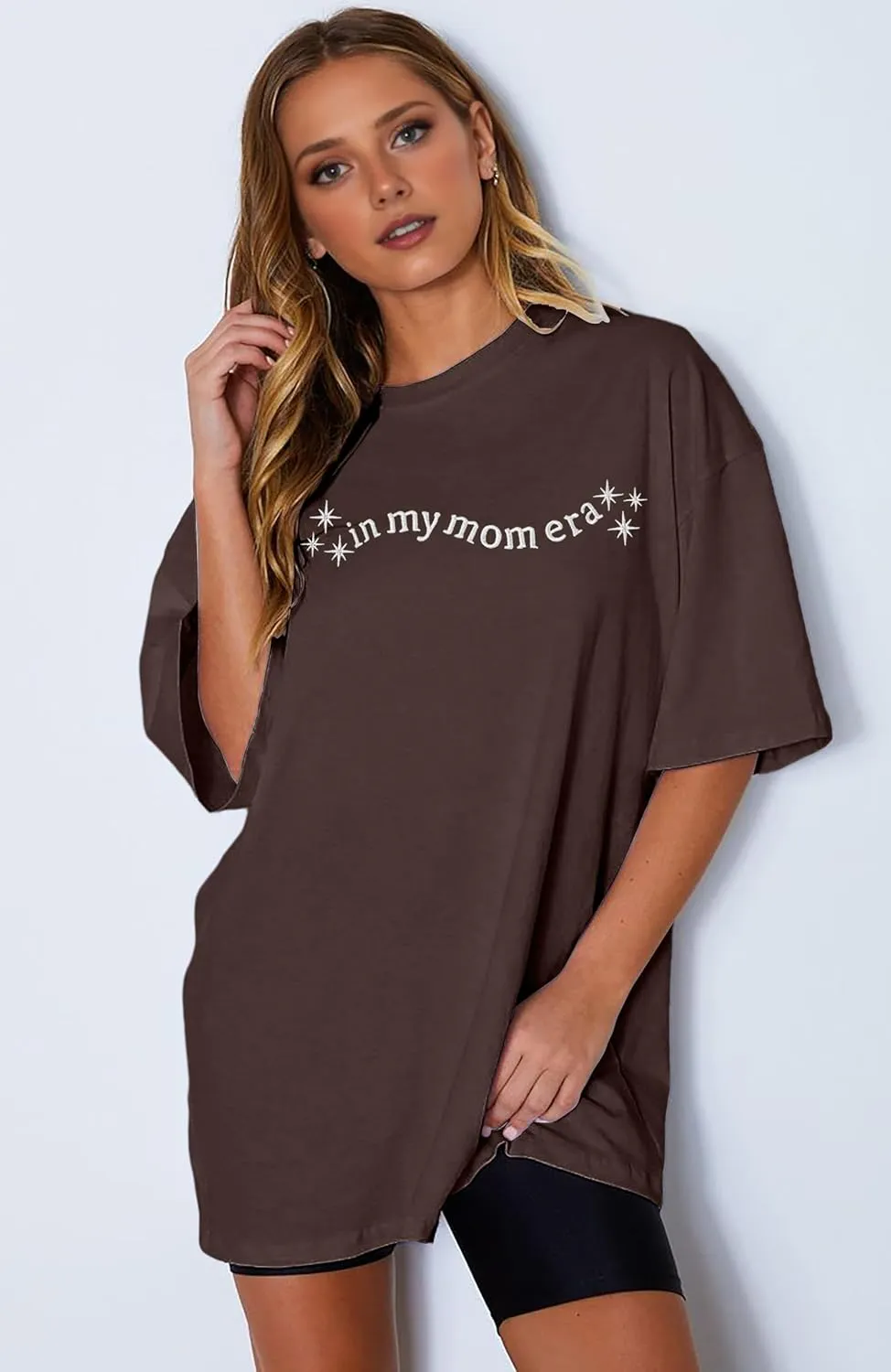 LAZYCHILD Mama Oversized Shirts for Women: Mom Oversized Graphic T-Shirt Mama Letter Print Short Sleeve Tops