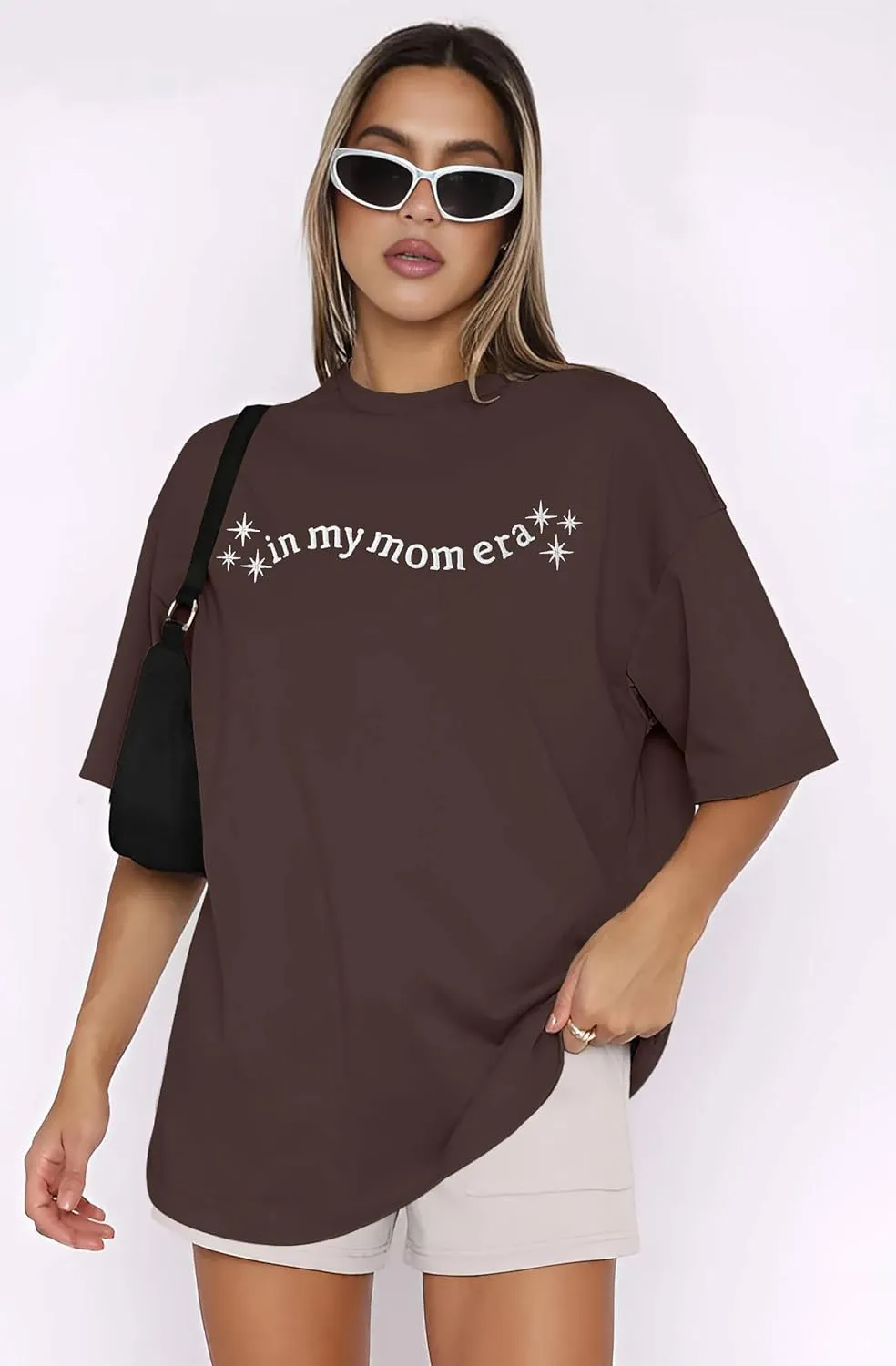 LAZYCHILD Mama Oversized Shirts for Women: Mom Oversized Graphic T-Shirt Mama Letter Print Short Sleeve Tops