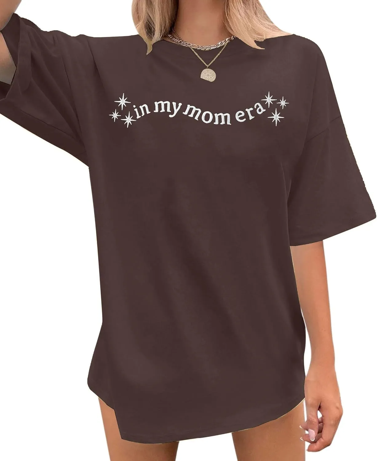 LAZYCHILD Mama Oversized Shirts for Women: Mom Oversized Graphic T-Shirt Mama Letter Print Short Sleeve Tops