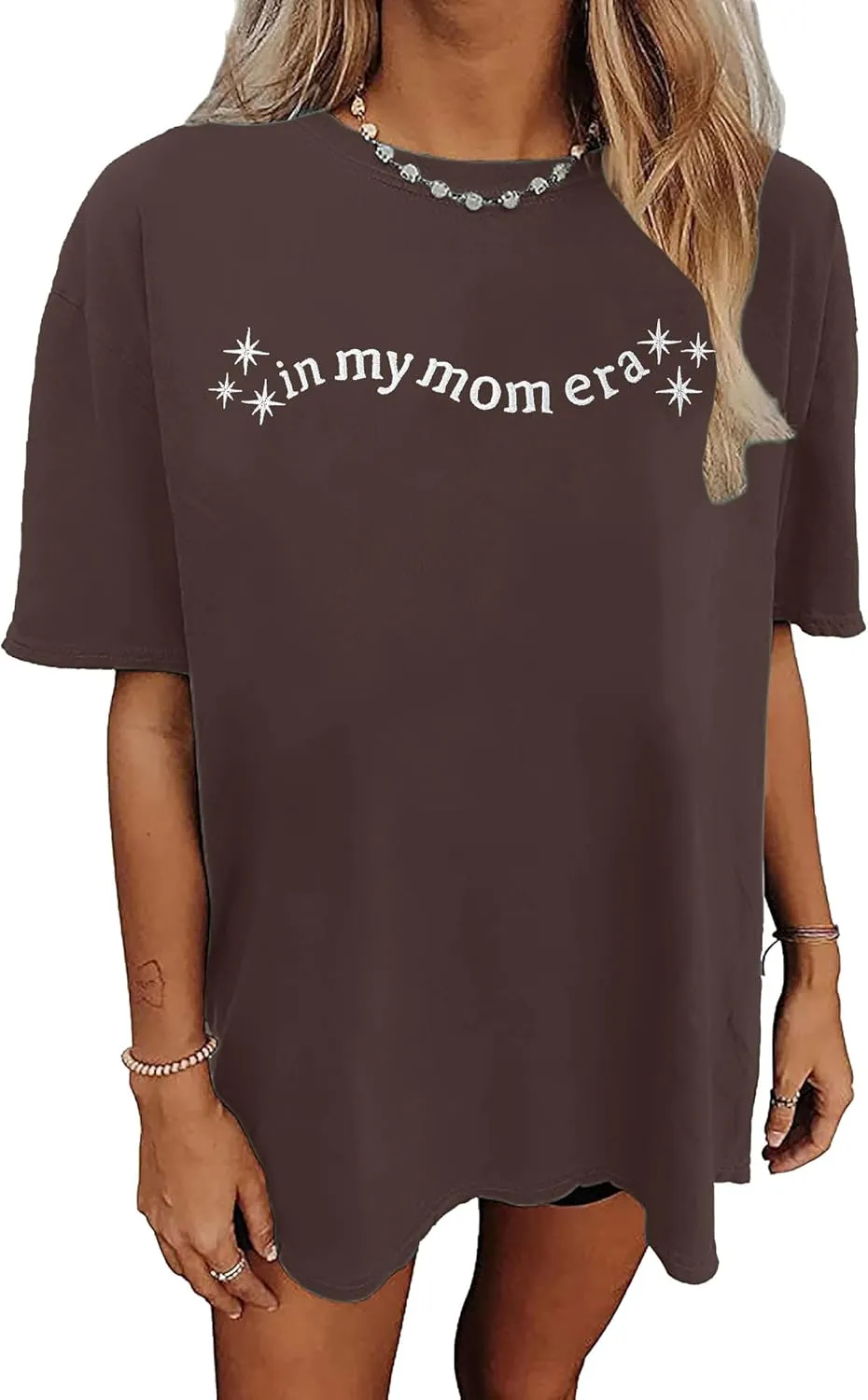 LAZYCHILD Mama Oversized Shirts for Women: Mom Oversized Graphic T-Shirt Mama Letter Print Short Sleeve Tops