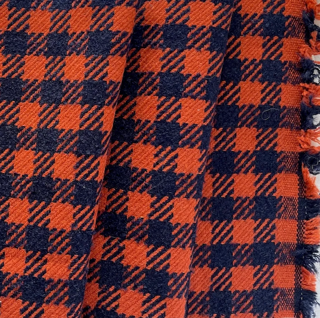 Mid-Weight Midnight Navy & Marmalade Wool Blend Check