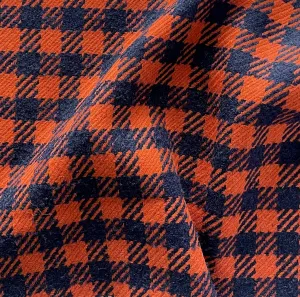 Mid-Weight Midnight Navy & Marmalade Wool Blend Check