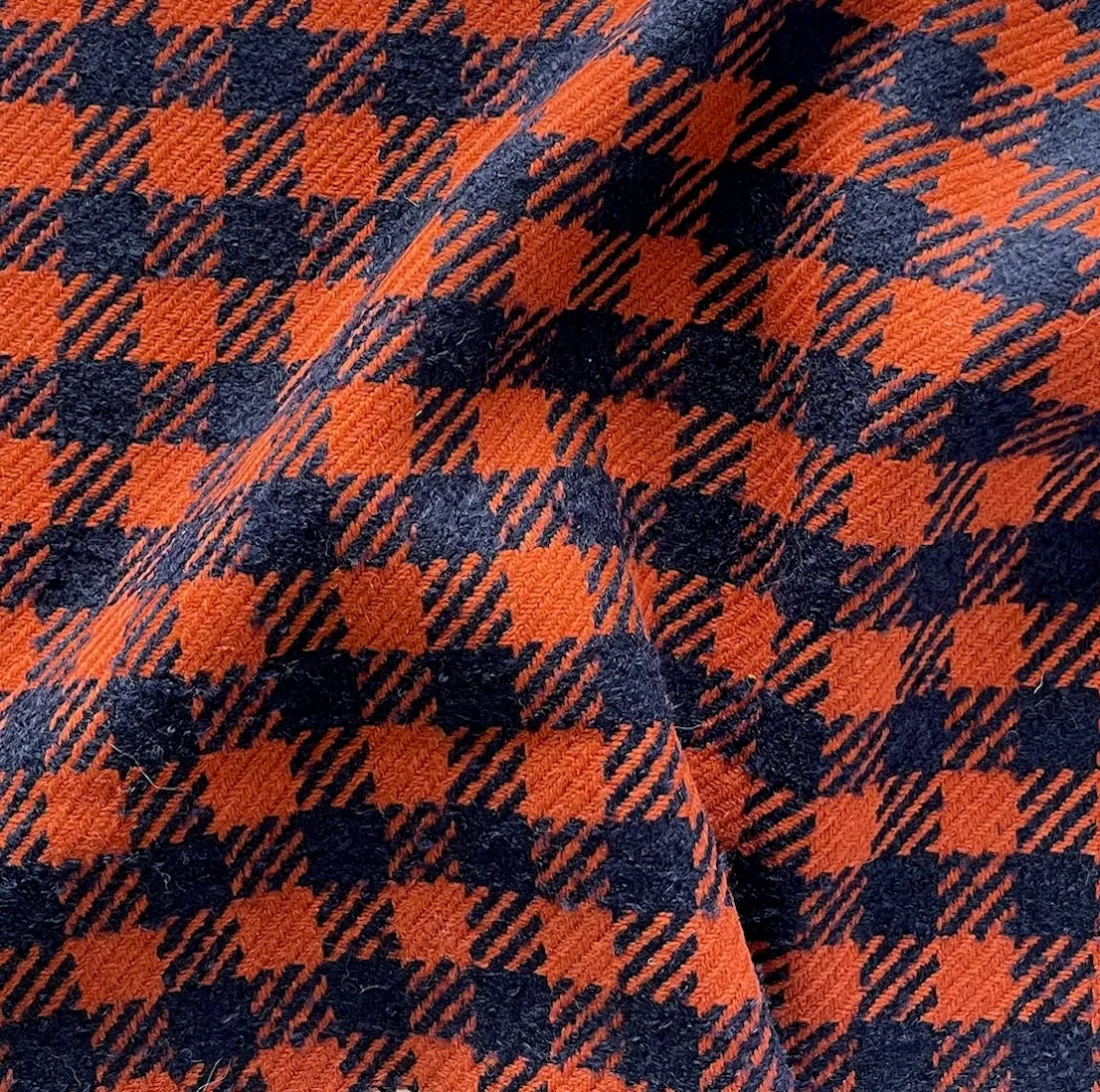 Mid-Weight Midnight Navy & Marmalade Wool Blend Check