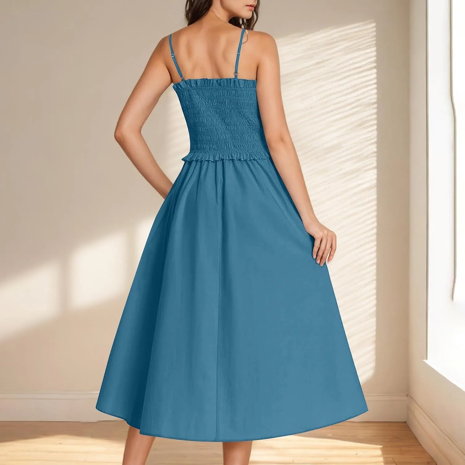 Midi Dresses for Women 2025 Summer Fashion Spaghetti Strap Slip Dress High Waisted Cocktail Party A Line Long Dress