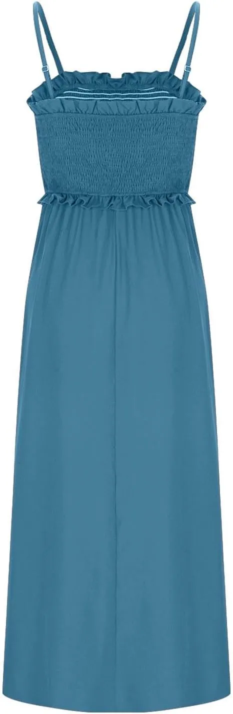 Midi Dresses for Women 2025 Summer Fashion Spaghetti Strap Slip Dress High Waisted Cocktail Party A Line Long Dress